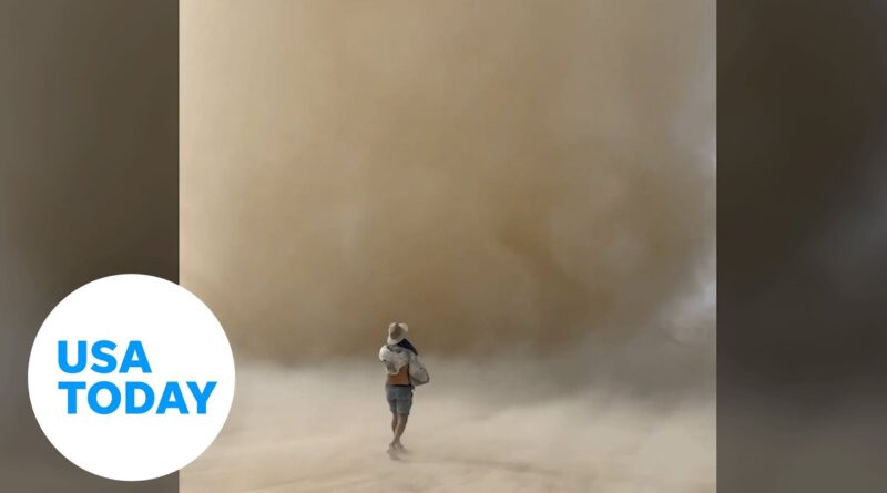 Man runs through massive dust devil at Burning Man Festival in Nevada